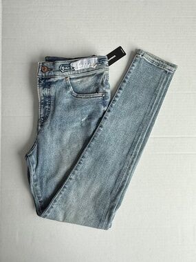 Express Mid Rise Light Wash Horsebit Skinny Jeans